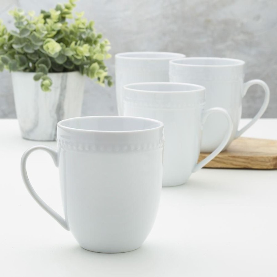 Dining Fitz and Floyd Mugs | Everyday White® Beaded Set Of 4 Mugs