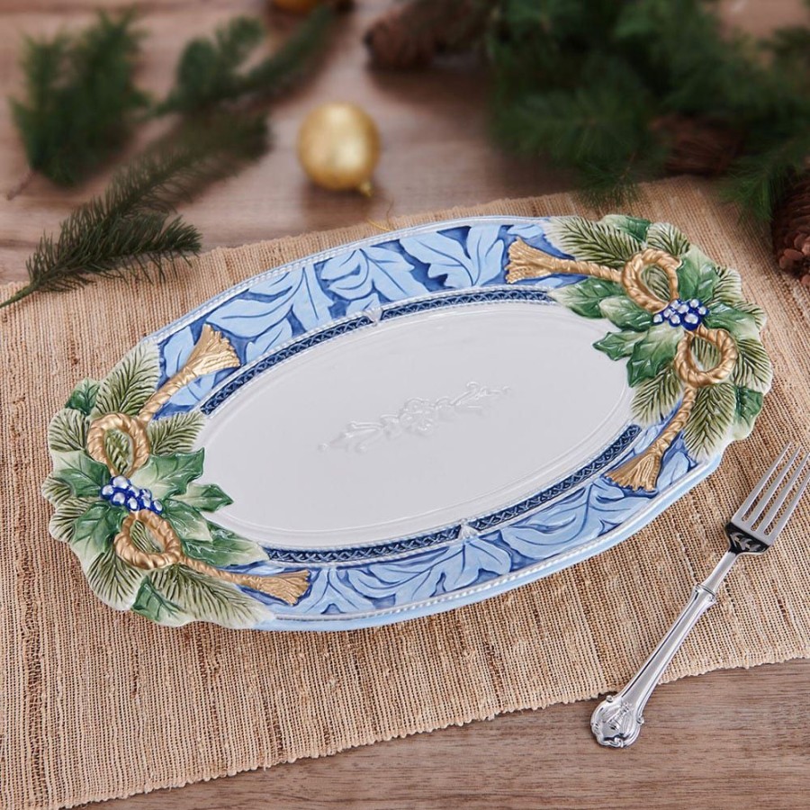 Serveware Fitz and Floyd Platters | Holiday Home Blue Large Platter