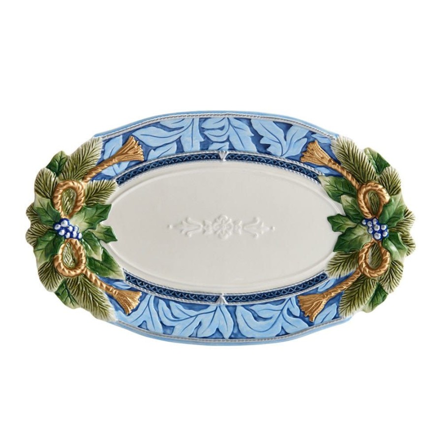 Serveware Fitz and Floyd Platters | Holiday Home Blue Large Platter