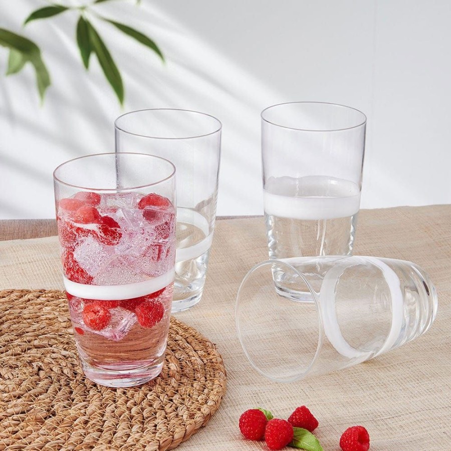 Dining Fitz and Floyd Glasses | Organic Band Highball Glasses Set Of 4