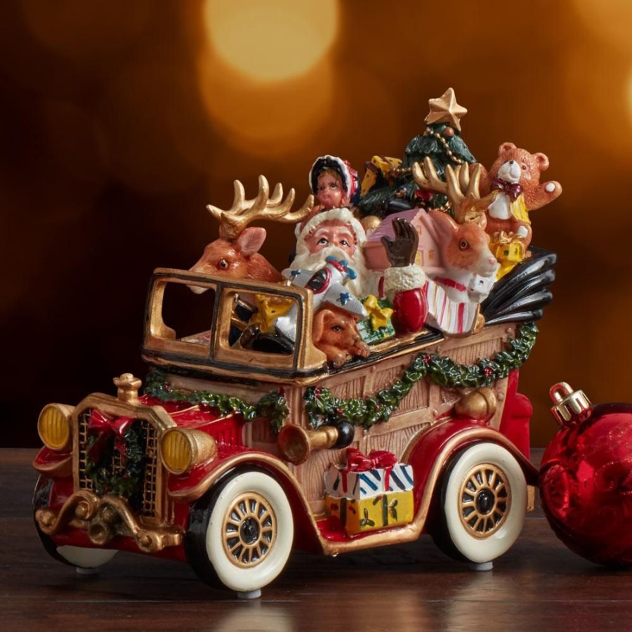 Figurines Fitz and Floyd Musicals | Santa Classic Car Musical - We Wish You A Merry Christmas, 8.25 In