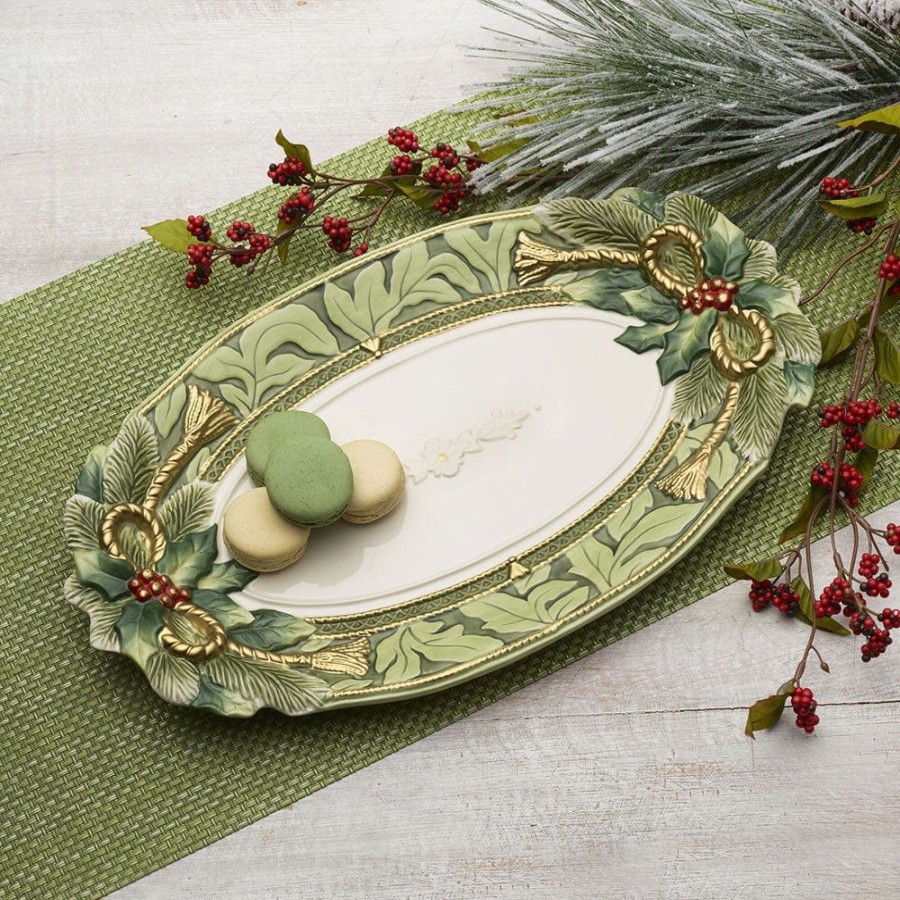 Serveware Fitz and Floyd Platters | Holiday Home Green Large Platter