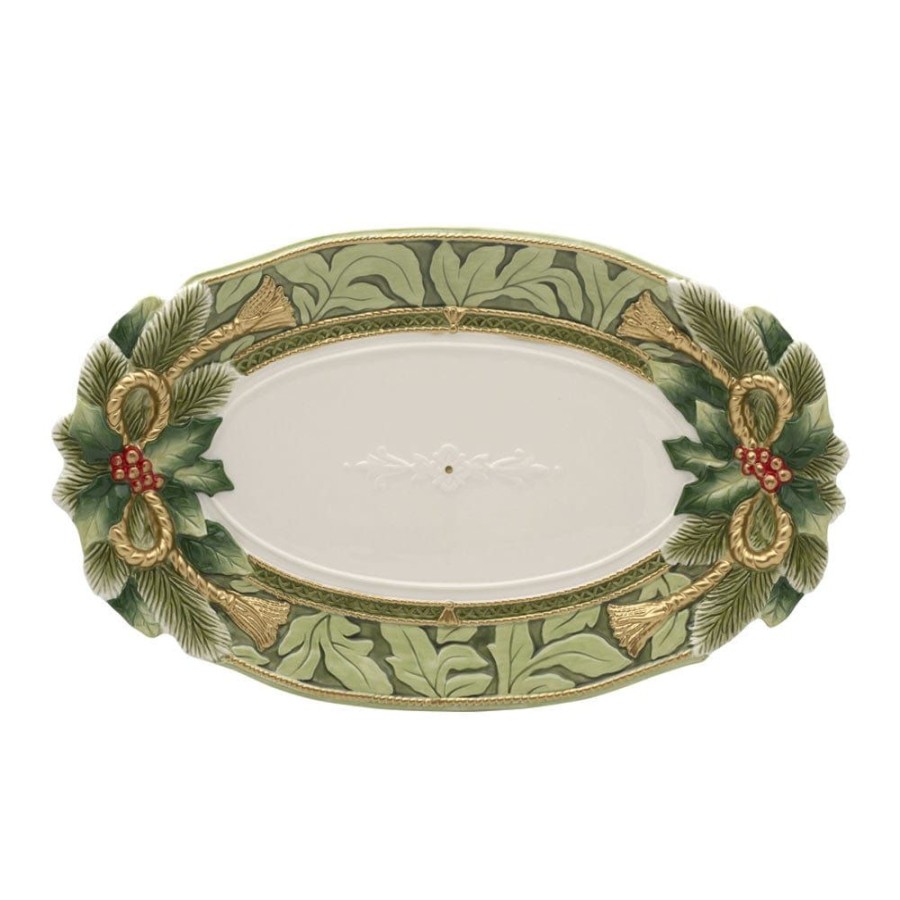 Serveware Fitz and Floyd Platters | Holiday Home Green Large Platter