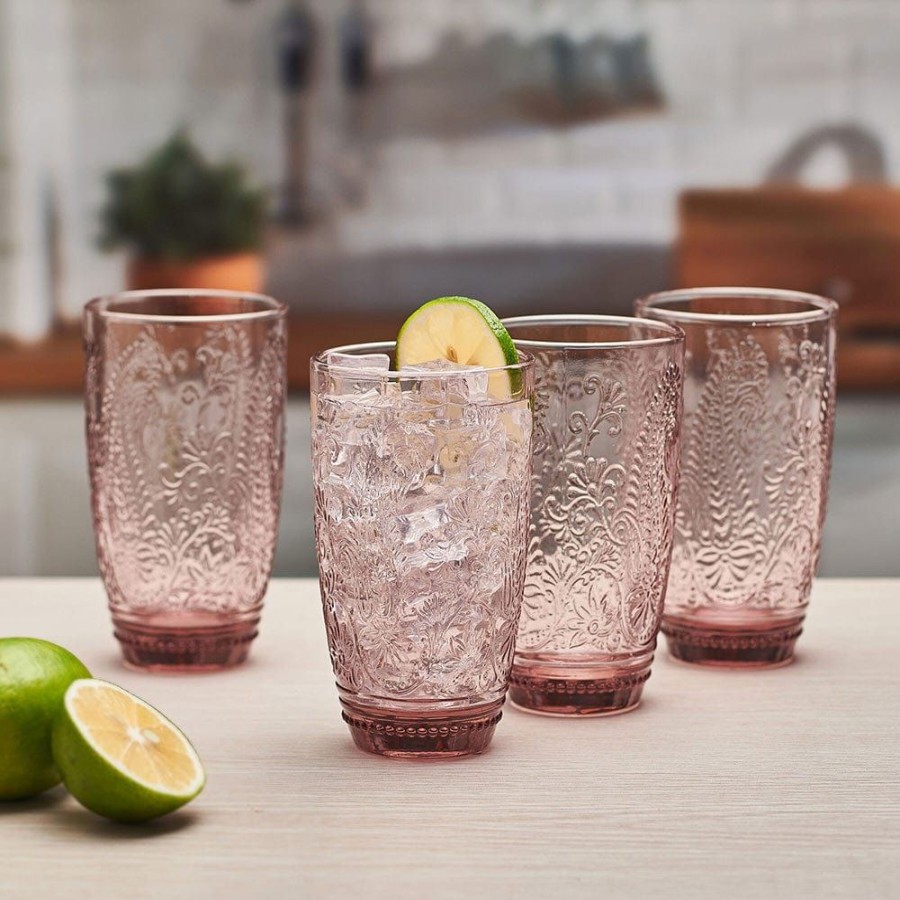 Dining Fitz and Floyd Glasses | Maddi Highball Glasses Set Of 4, Blush