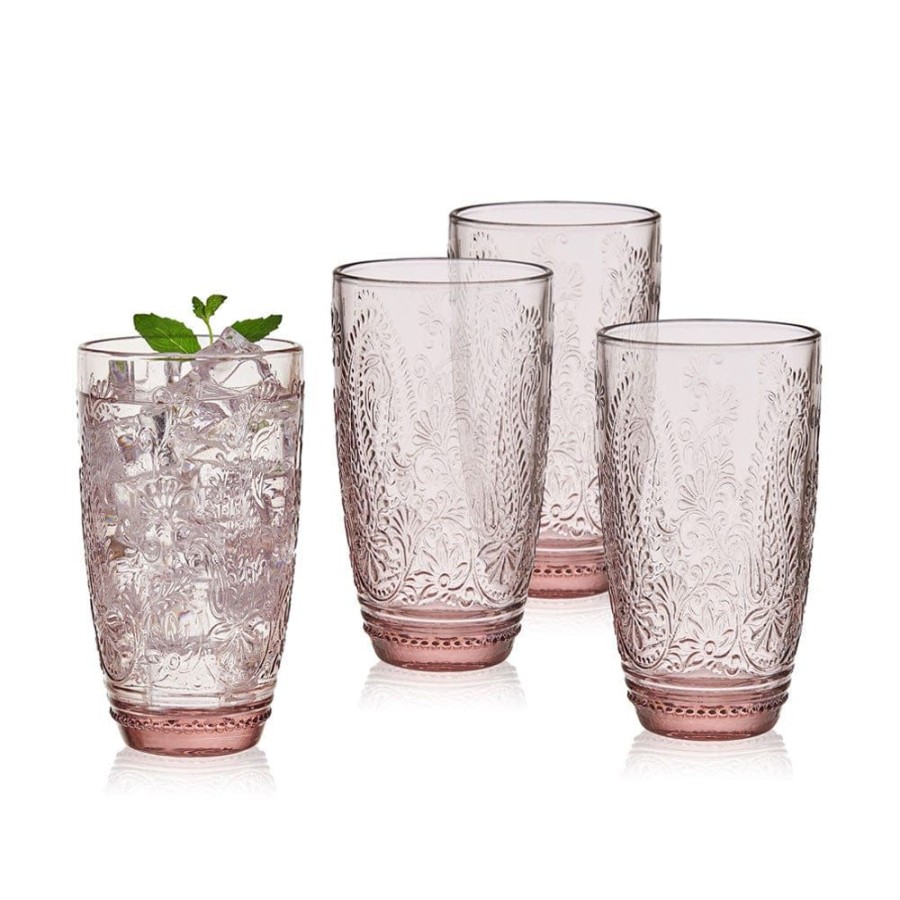 Dining Fitz and Floyd Glasses | Maddi Highball Glasses Set Of 4, Blush