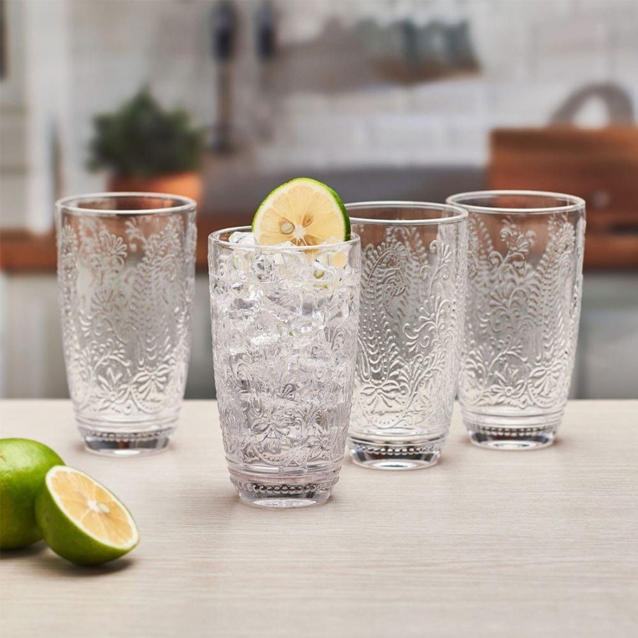 Dining Fitz and Floyd Glasses | Maddi Highball Glasses Set Of 4, Clear