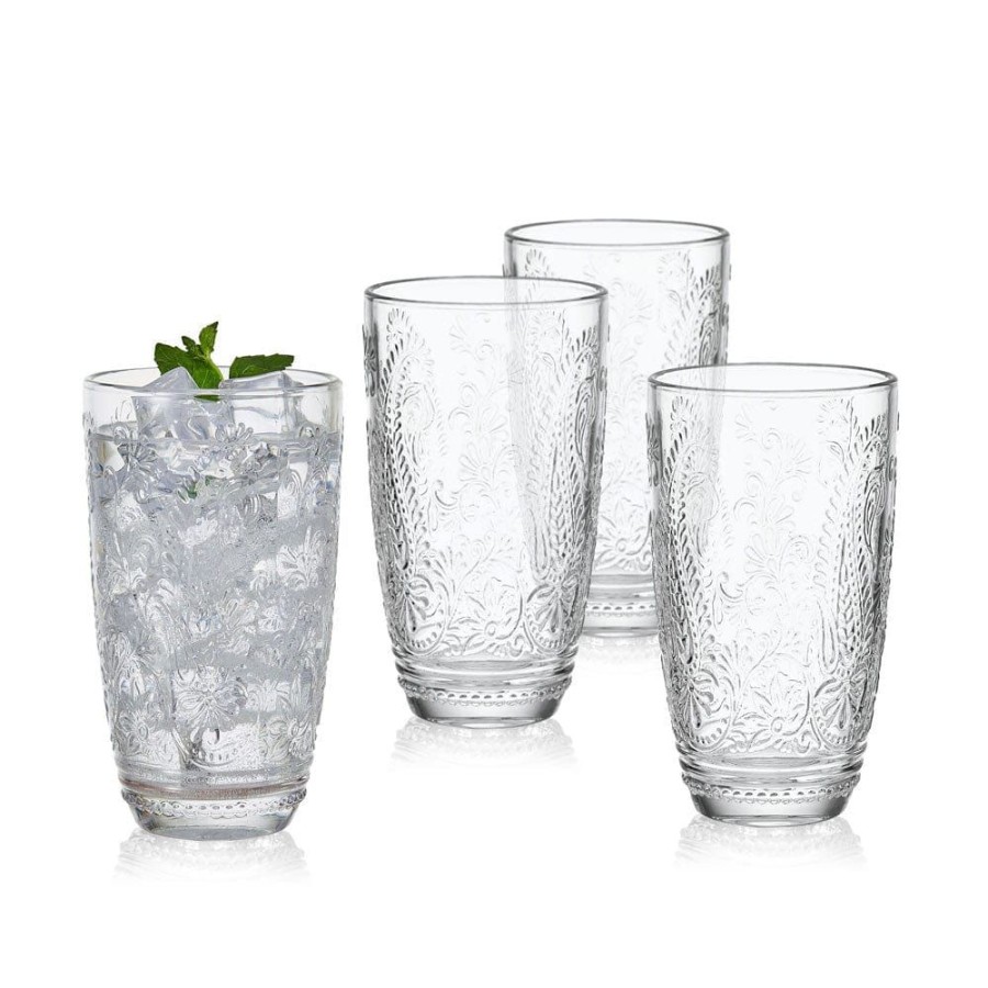 Dining Fitz and Floyd Glasses | Maddi Highball Glasses Set Of 4, Clear