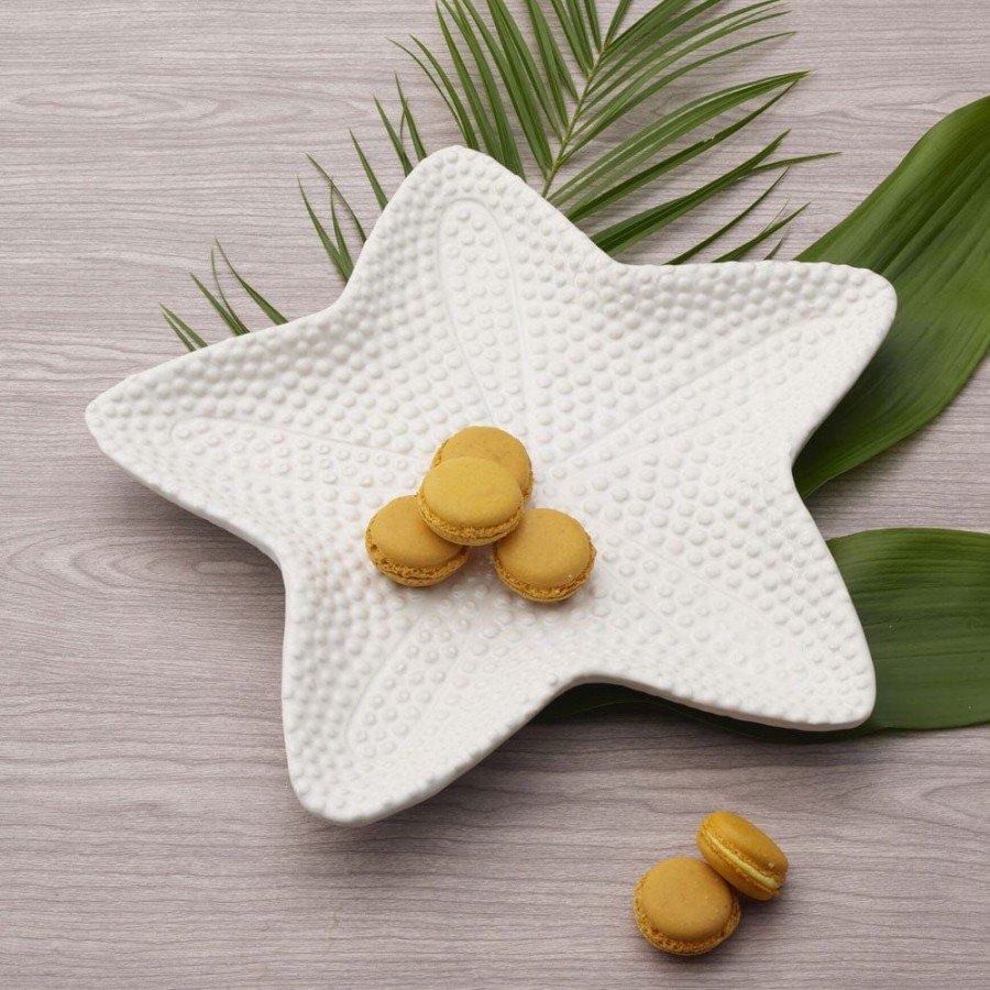 Serveware Fitz and Floyd Platters | Coastal Home White Starfish Platter 14.5 In