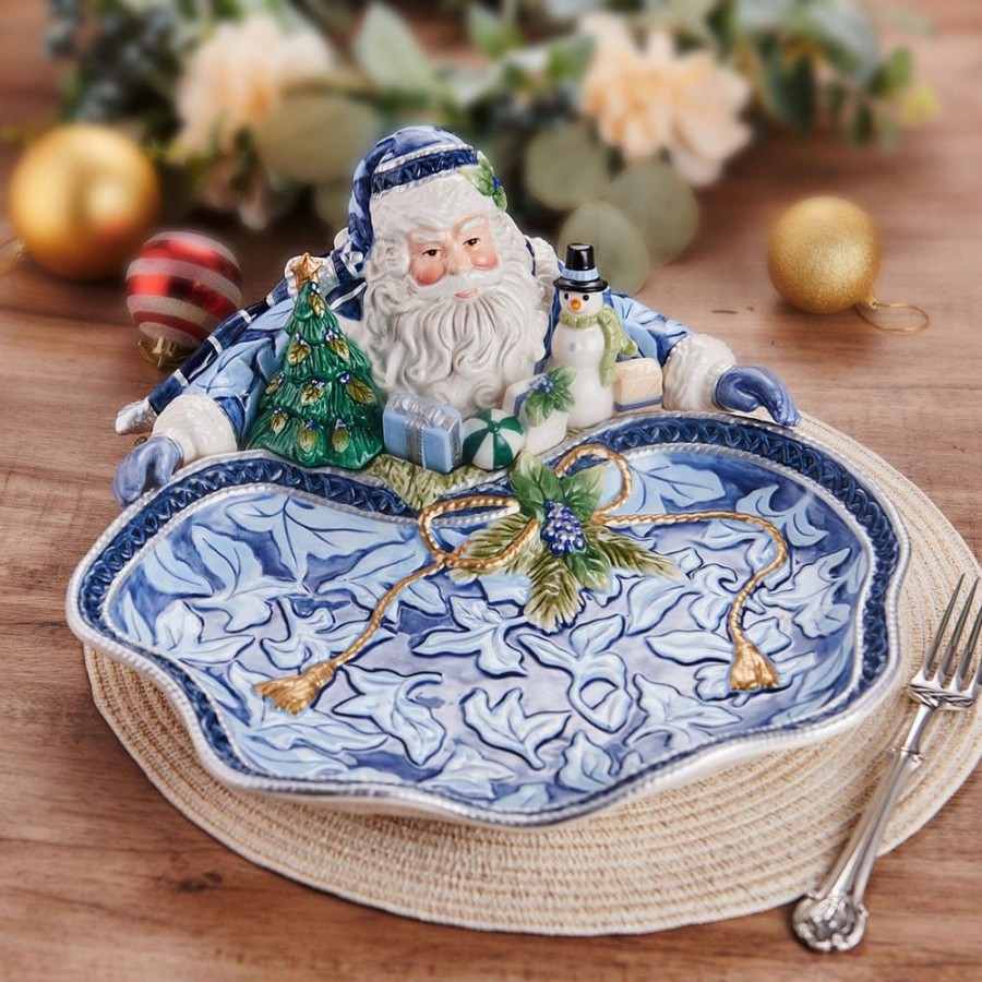 Serveware Fitz and Floyd Serving Bowls | Holiday Home Blue Santa Serving Bowl