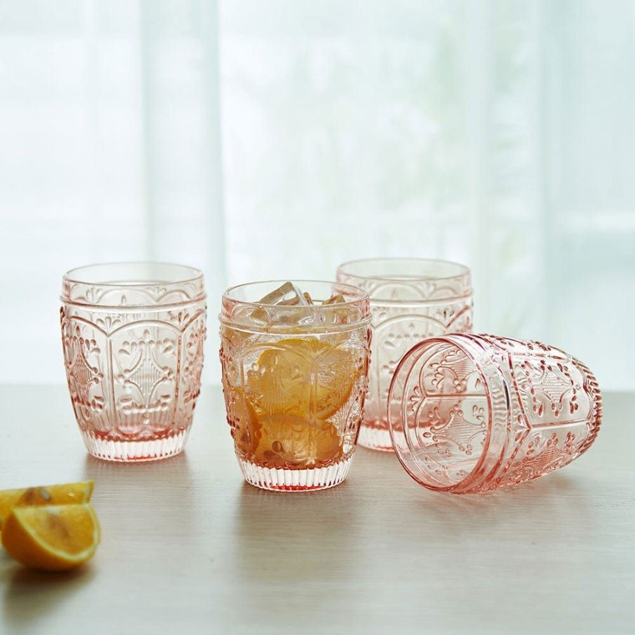 Dining Fitz and Floyd Glasses | Trestle Double Old Fashioned Glasses Set Of 4, Blush