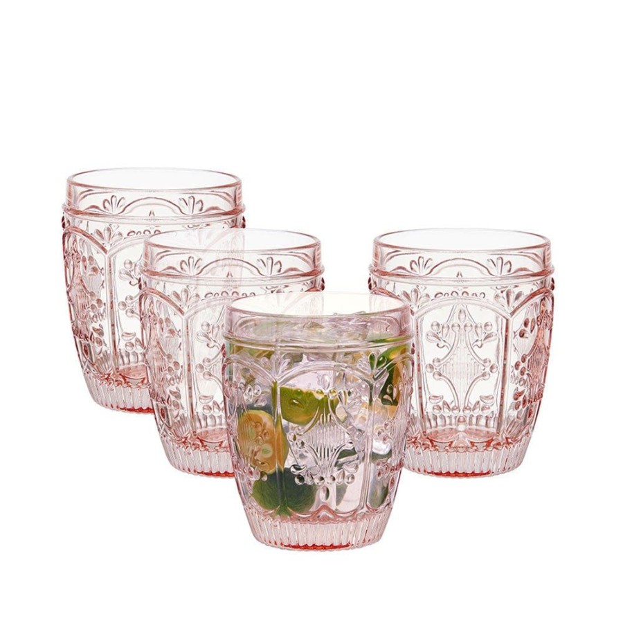 Dining Fitz and Floyd Glasses | Trestle Double Old Fashioned Glasses Set Of 4, Blush