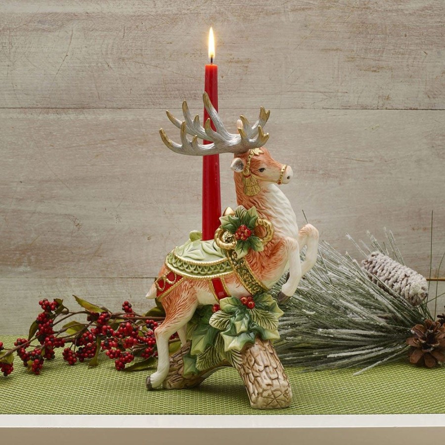 Serveware Fitz and Floyd Candleholders | Holiday Home Green Leaping Deer Candleholder