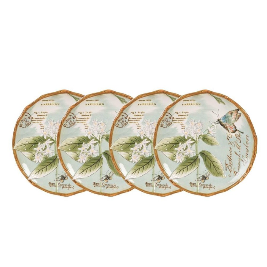 Dining Fitz and Floyd Salad Plates | Toulouse Set Of 4 Green Accent Salad Plates