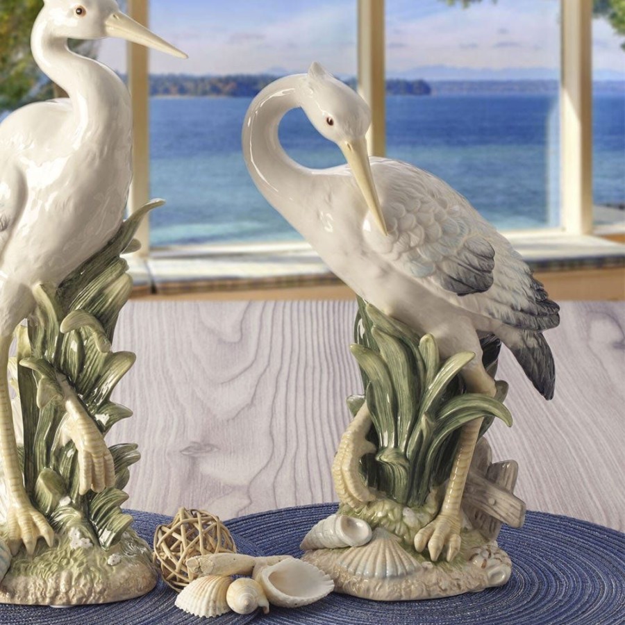 Figurines Fitz and Floyd Coastal | Newport Home Tall Egret Facing Backward 14.25 In