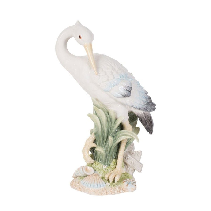 Figurines Fitz and Floyd Coastal | Newport Home Tall Egret Facing Backward 14.25 In