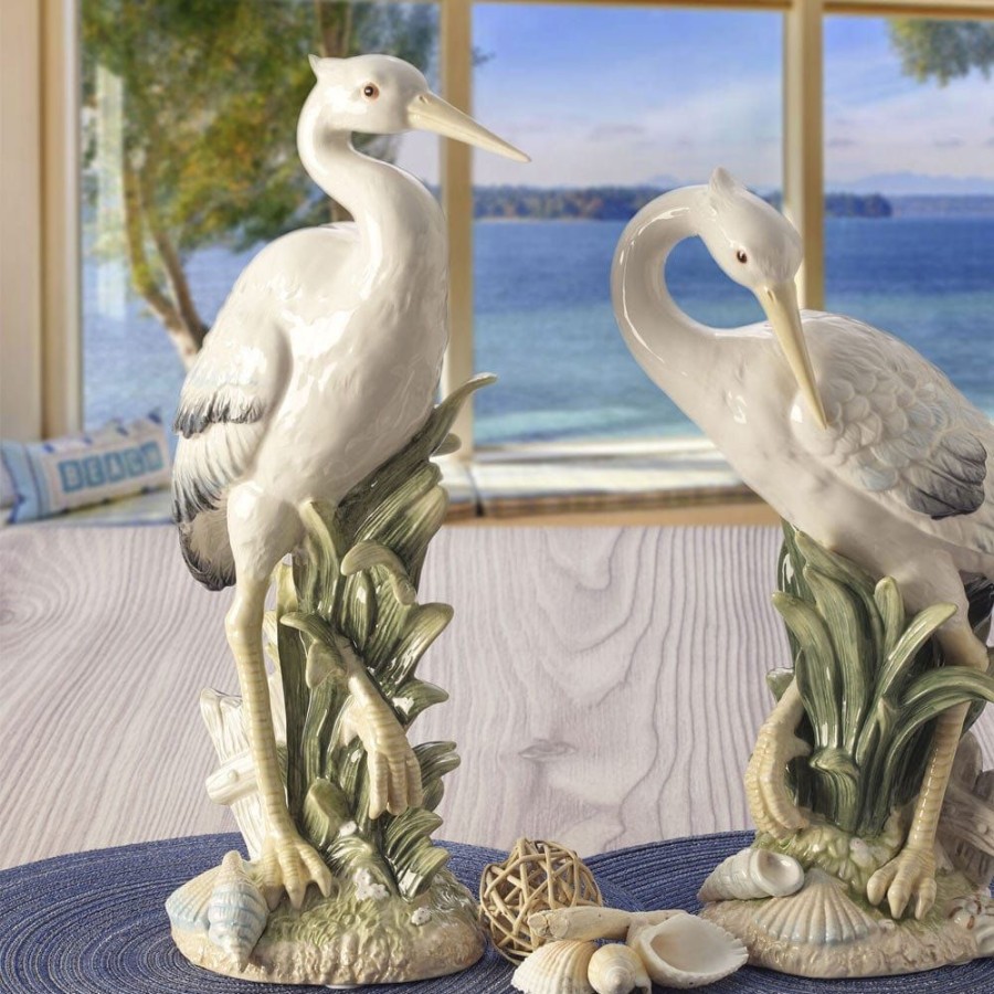 Figurines Fitz and Floyd Coastal | Newport Home Tall Egret Facing Forward 16 In