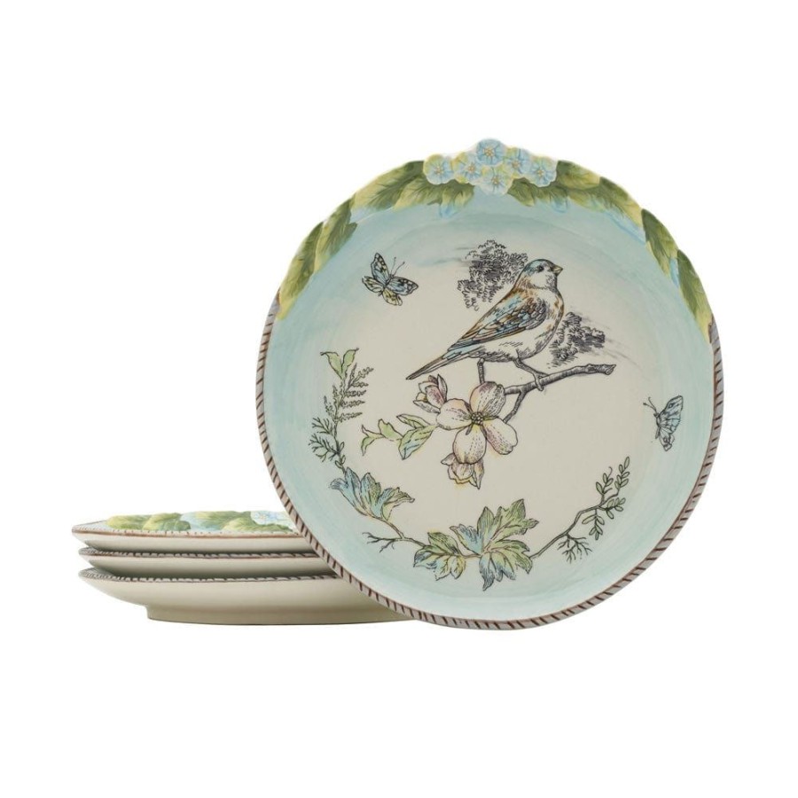 Dining Fitz and Floyd Salad Plates | English Garden Set Of 4 Bird Salad Plates