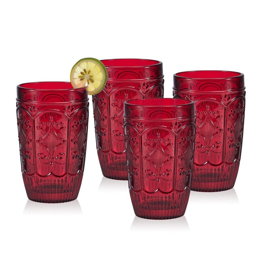 Dining Fitz and Floyd Glasses | Trestle Highball Glasses Set Of 4, Red