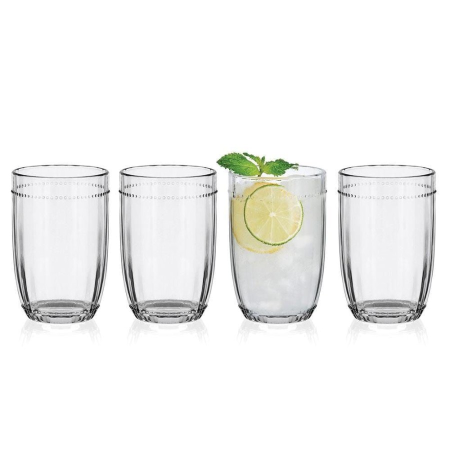 Dining Fitz and Floyd Glasses | Beaded Highball Glasses Set Of 4