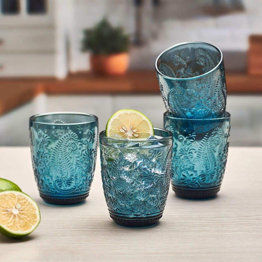 Dining Fitz and Floyd Glasses | Maddi Double Old Fashioned Glasses Set Of 4, Indigo