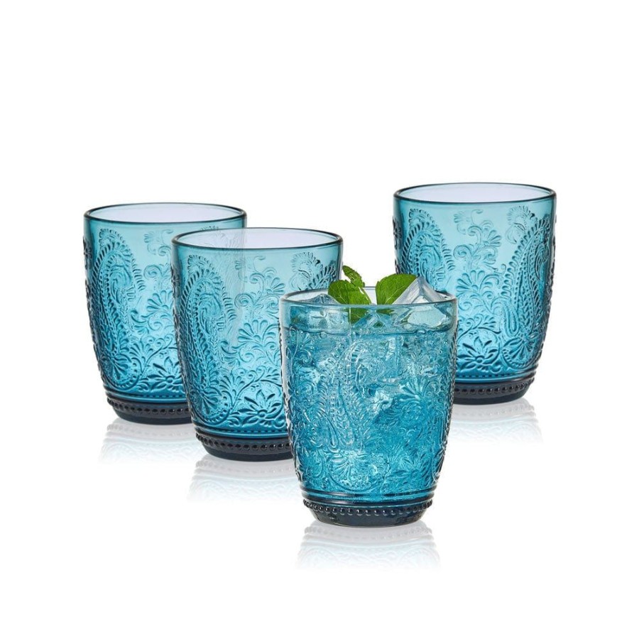 Dining Fitz and Floyd Glasses | Maddi Double Old Fashioned Glasses Set Of 4, Indigo