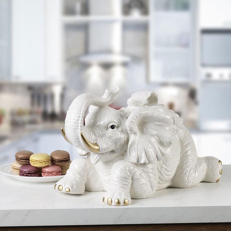 Serveware Fitz and Floyd Cookie Jars | Villa Palm Elephant Cookie Jar Figurine 7.75 In