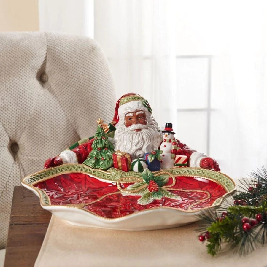 Serveware Fitz and Floyd Serving Bowls | Holiday Home African American Santa Serving Bowl