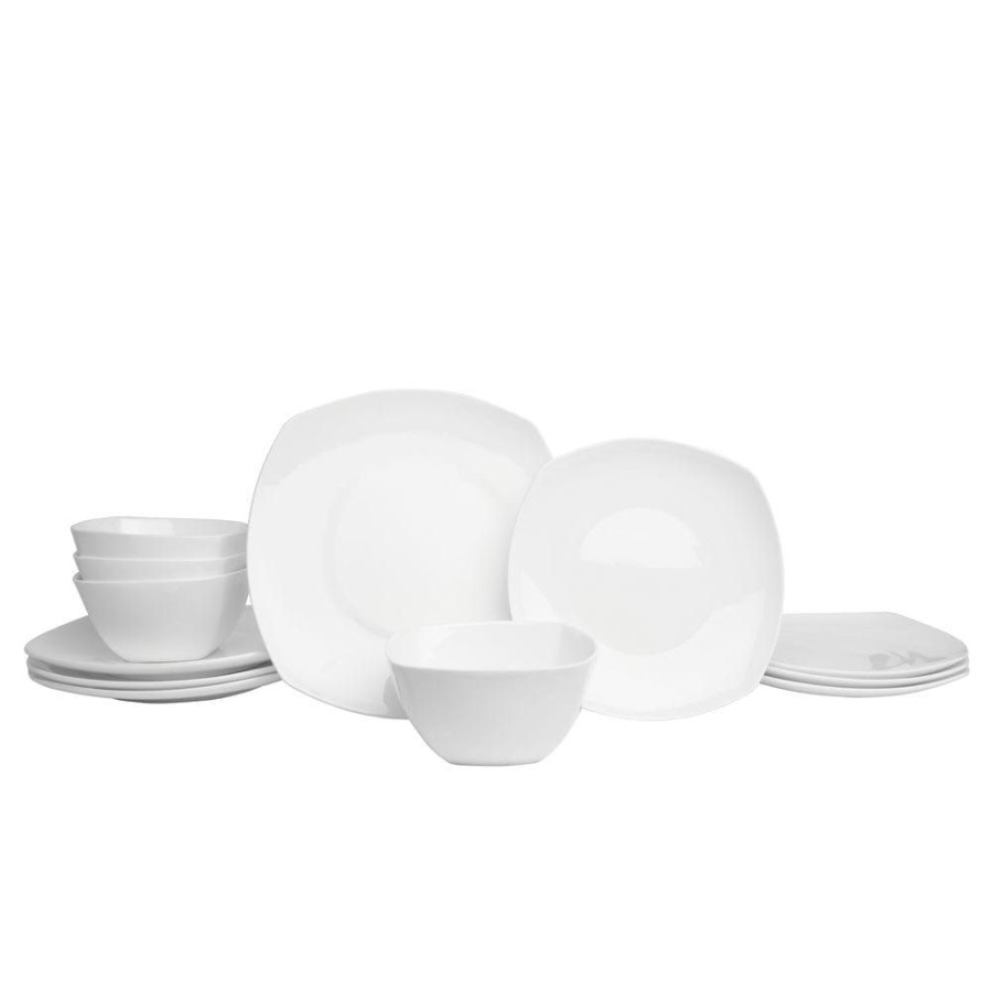 Dining Fitz and Floyd Dinnerware Sets | Nevaeh White Soft Square 12 Piece Dinnerware Set, Service For 4