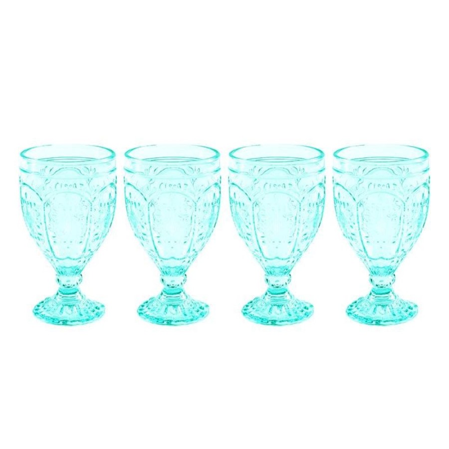 Dining Fitz and Floyd Glasses | Trestle Goblets Set Of 4, Aqua