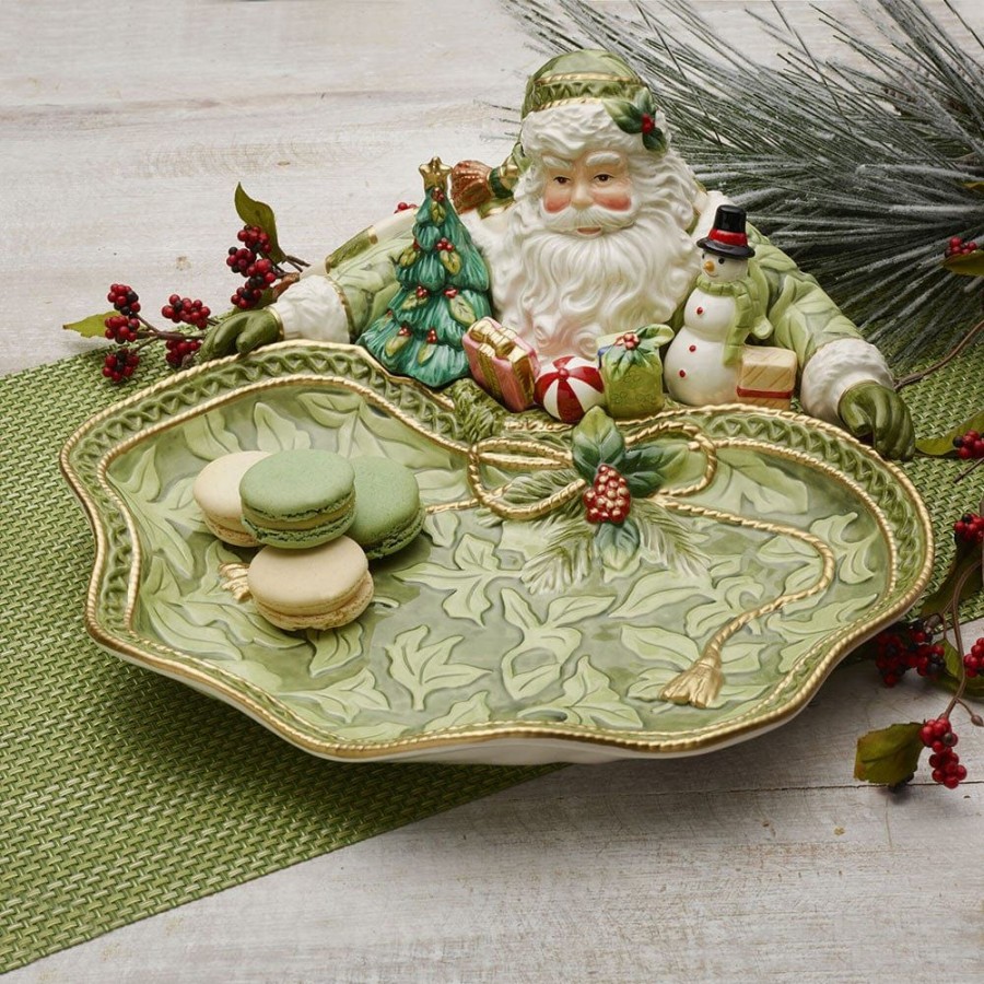 Serveware Fitz and Floyd Serving Bowls | Holiday Home Green Santa Serving Bowl