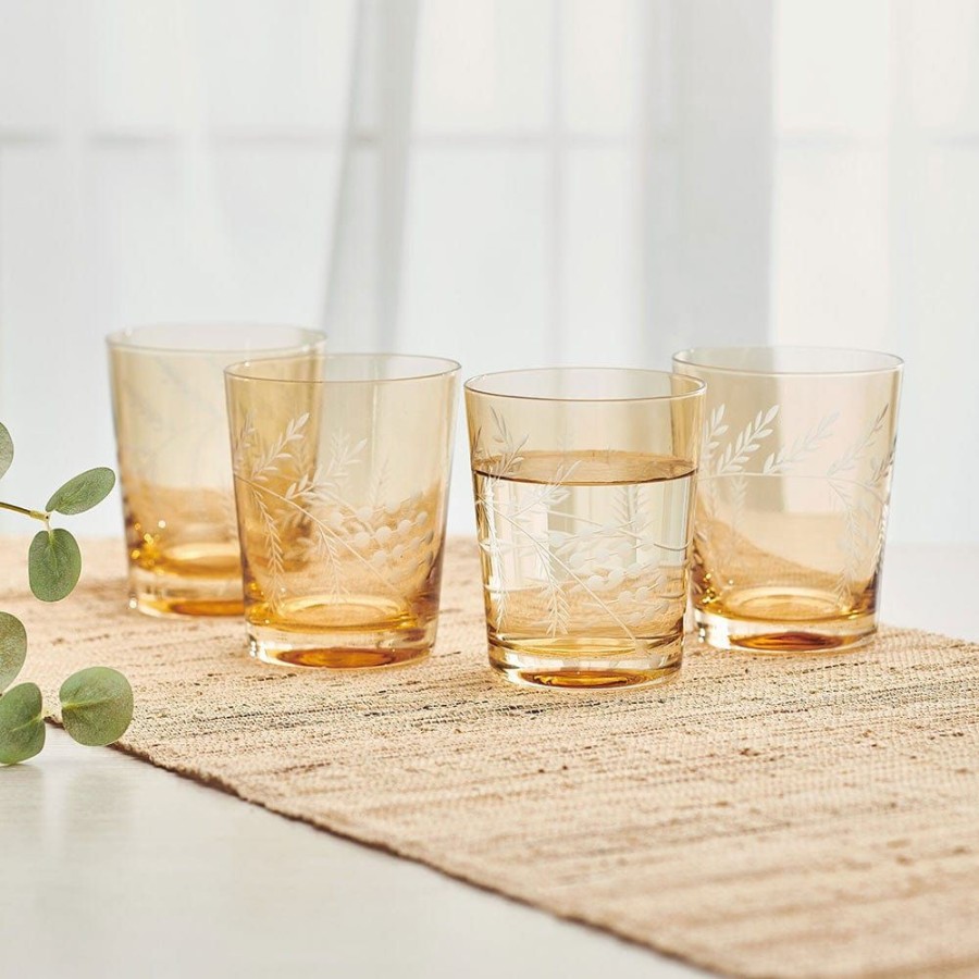 Dining Fitz and Floyd Glasses | Wildflower Double Old Fashioned Glasses Set Of 4, Gold