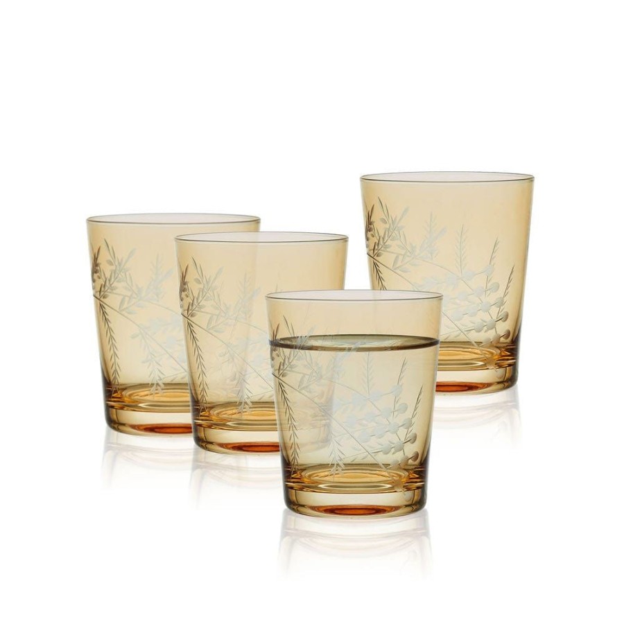 Dining Fitz and Floyd Glasses | Wildflower Double Old Fashioned Glasses Set Of 4, Gold