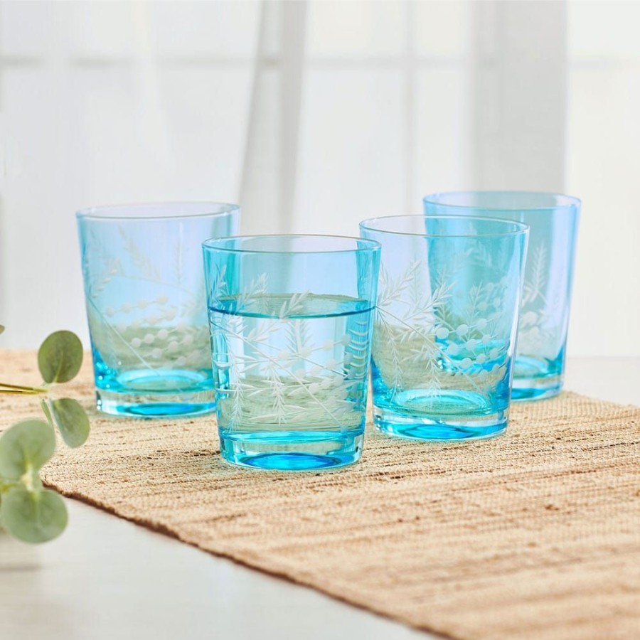 Dining Fitz and Floyd Glasses | Wildflower Double Old Fashioned Glasses Set Of 4, Blue