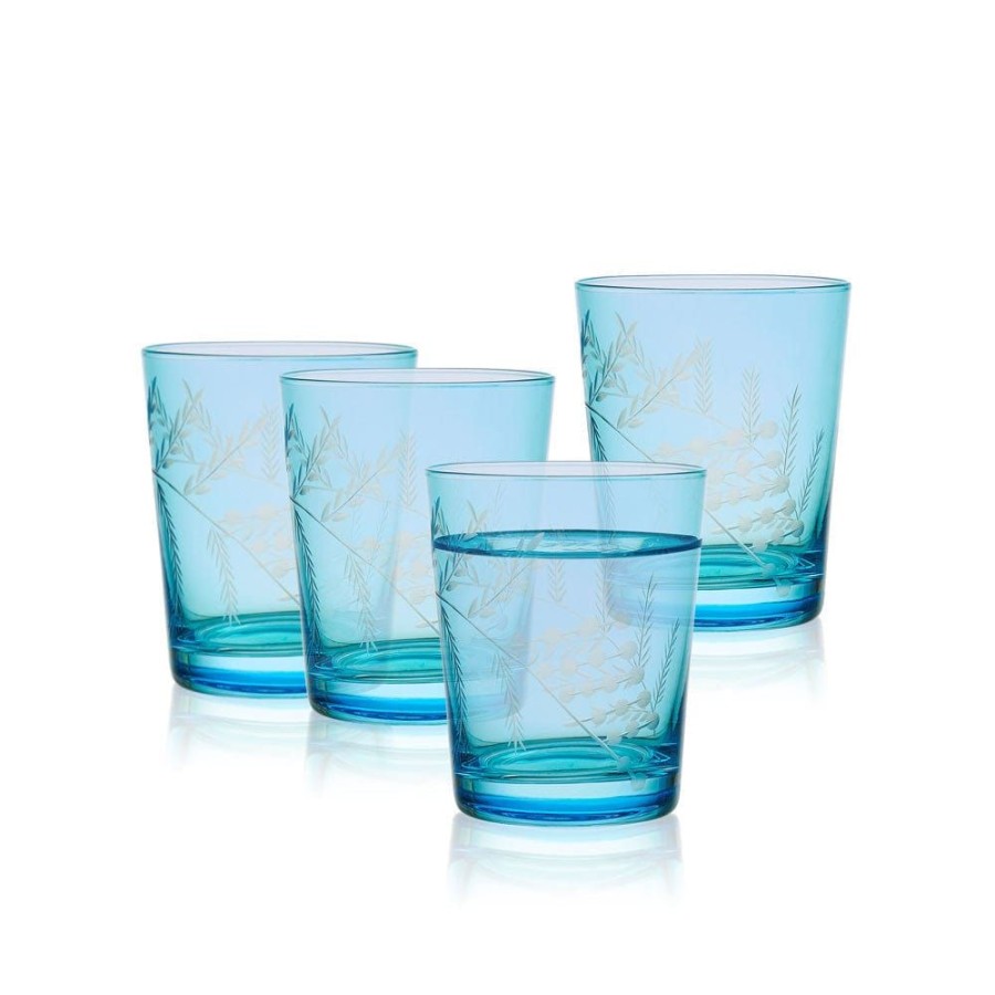 Dining Fitz and Floyd Glasses | Wildflower Double Old Fashioned Glasses Set Of 4, Blue