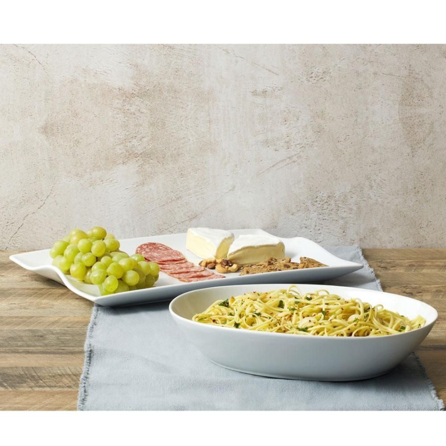 Serveware Fitz and Floyd Platters | Everyday White® Oval Serve Bowl And Rectangular Handled Platter Set