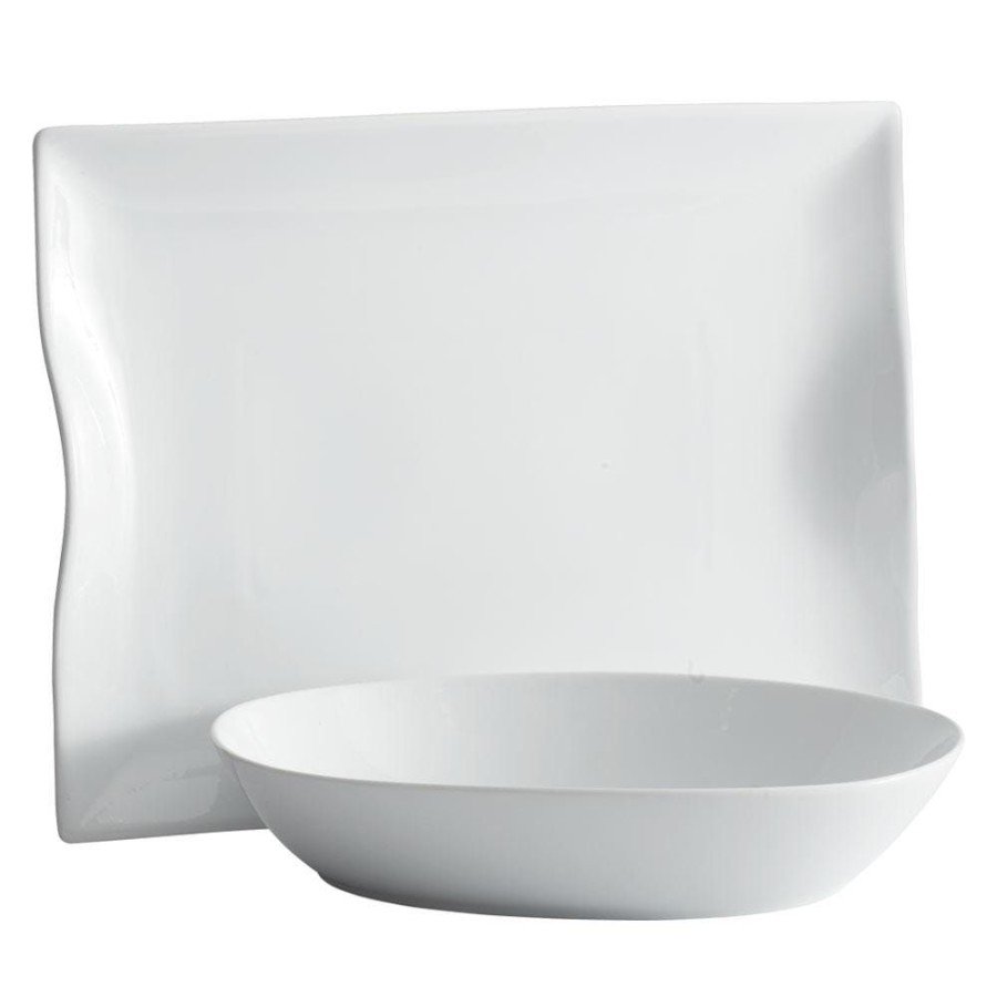 Serveware Fitz and Floyd Platters | Everyday White® Oval Serve Bowl And Rectangular Handled Platter Set