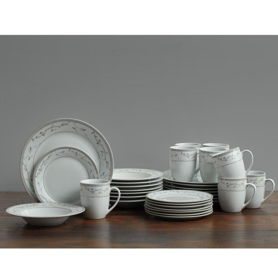 Dining Fitz and Floyd Dinnerware Sets | Platinum Vine 32 Piece Dinnerware Set, Service For 8